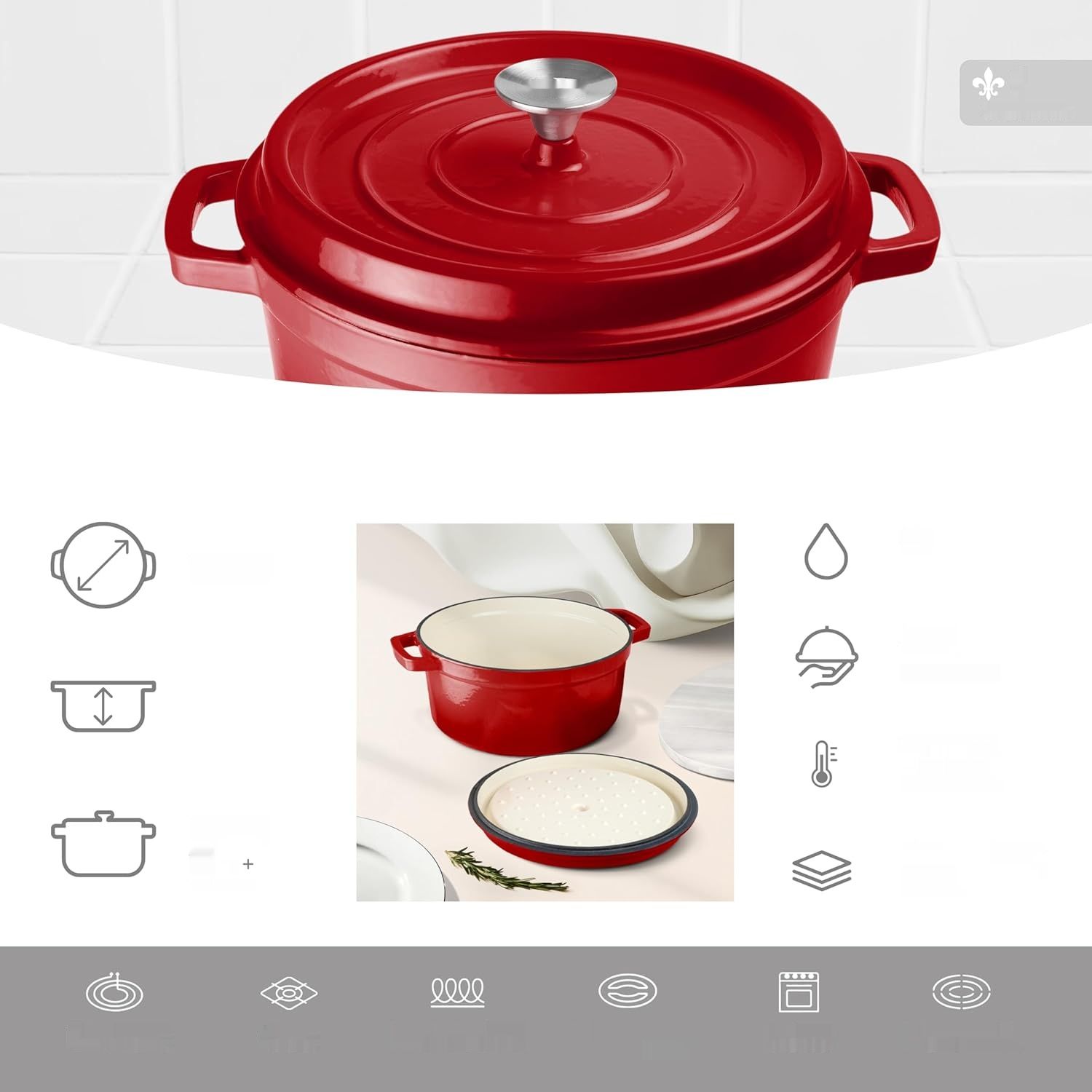 Ottia Żeliwny Garnek - 28 cm Garnek z pokrywką