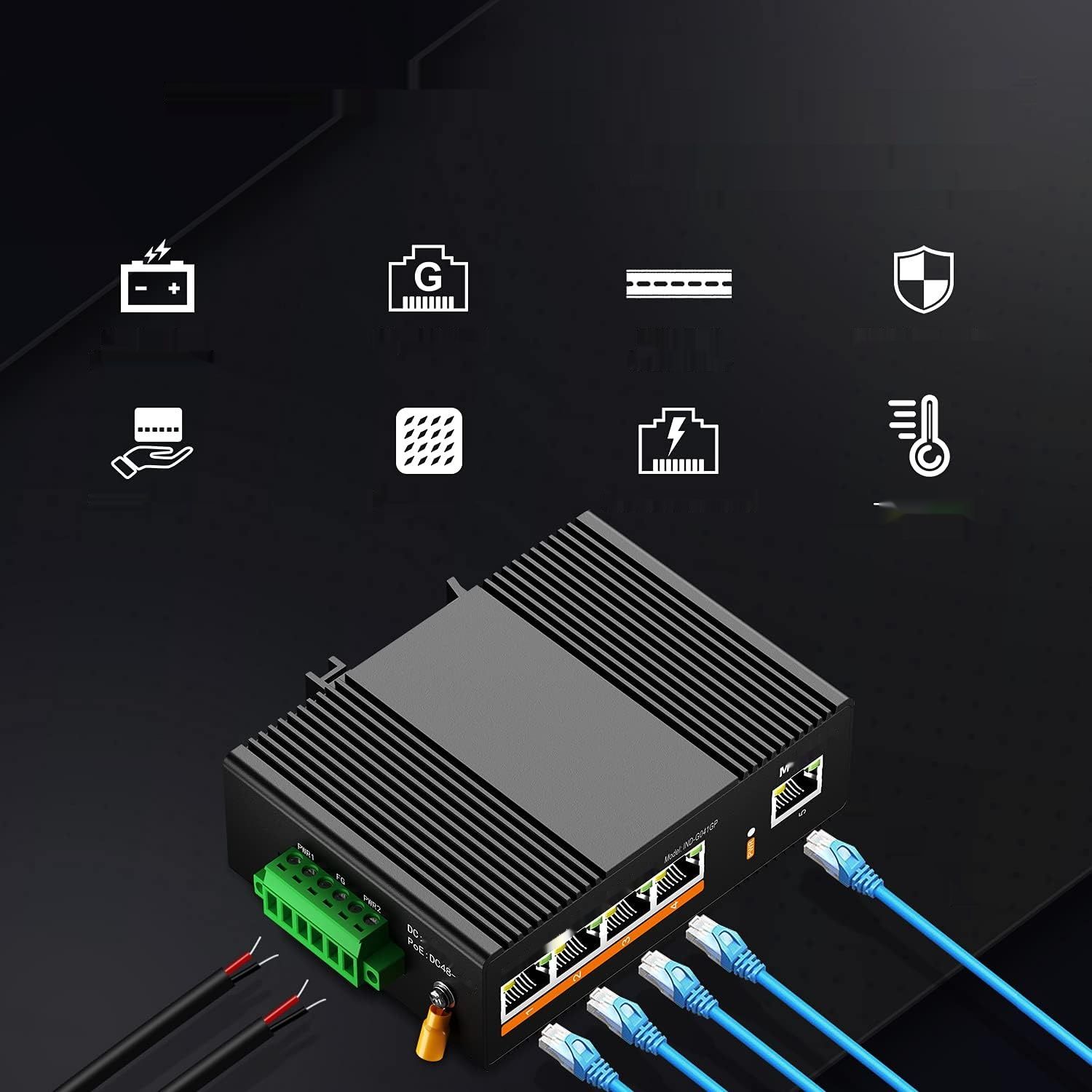 MokerLink 5 portów PoE Gigabit Industrial DIN-Rail Ethernet Switch
