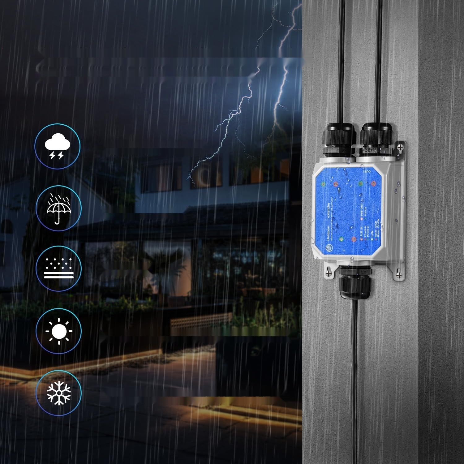 MokerLink IP67 zewnętrzny 3-portowy extender Gigabit PoE