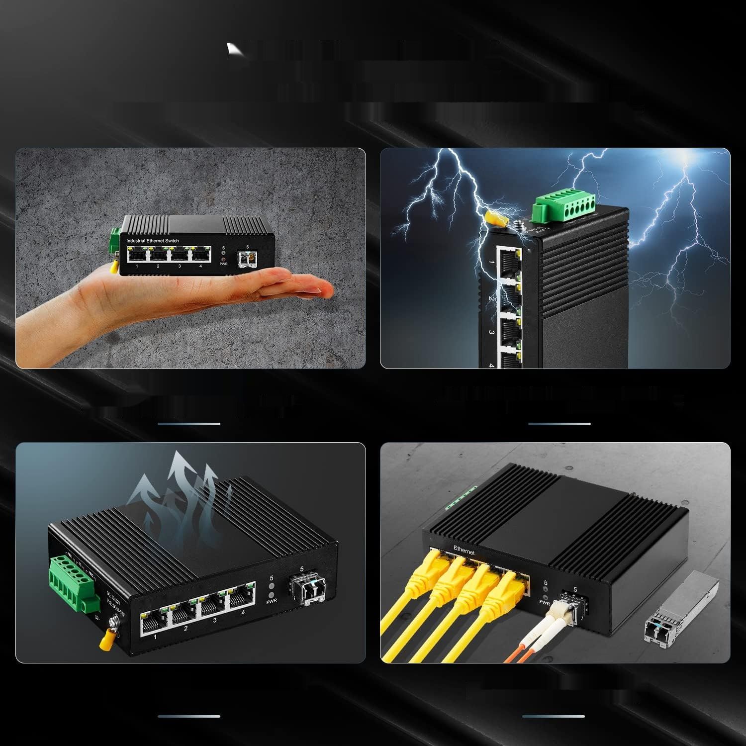 Binardat 5-portowy przemysłowy przełącznik Ethernet Din Rail PoE Gigabit
