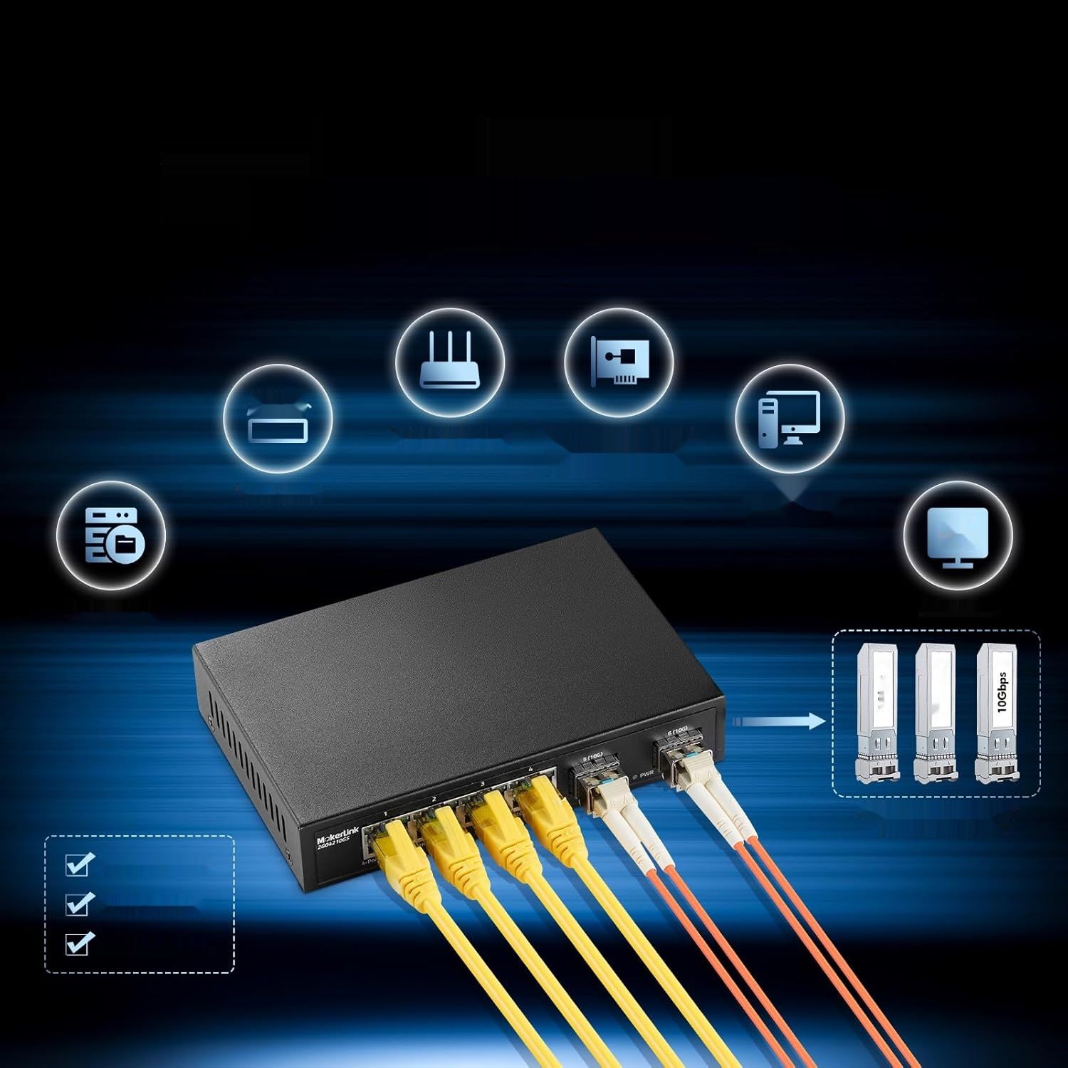 MokerLink 4-portowy przełącznik Ethernet 2,5 G z 2 x 10G SFP