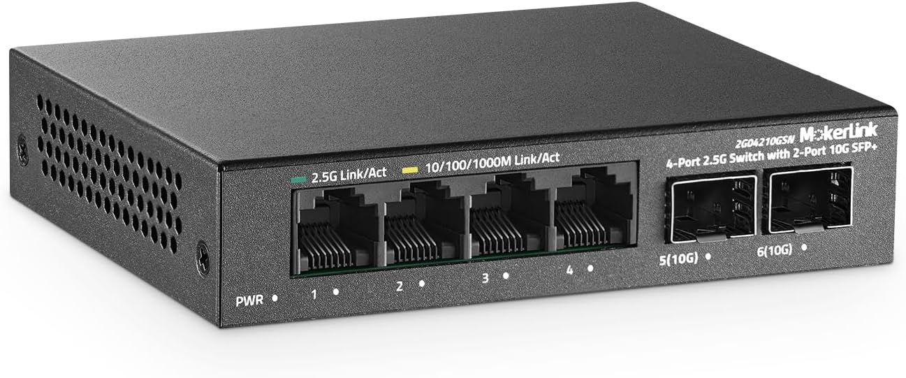 MokerLink 4-portowy przełącznik Ethernet 2,5 G z gniazdem 2 x 10G SFP+