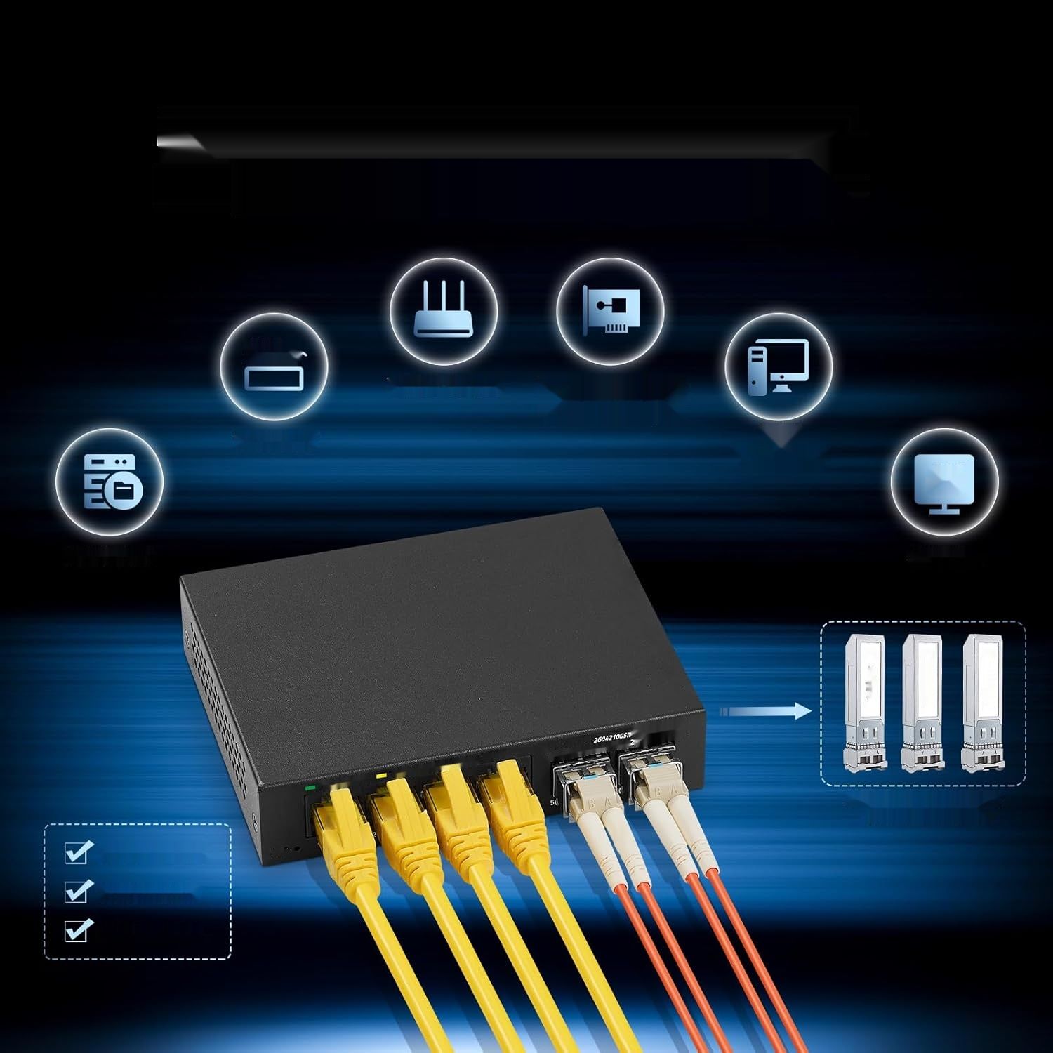 MokerLink 4-portowy przełącznik Ethernet 2,5 G z gniazdem 2 x 10G SFP+