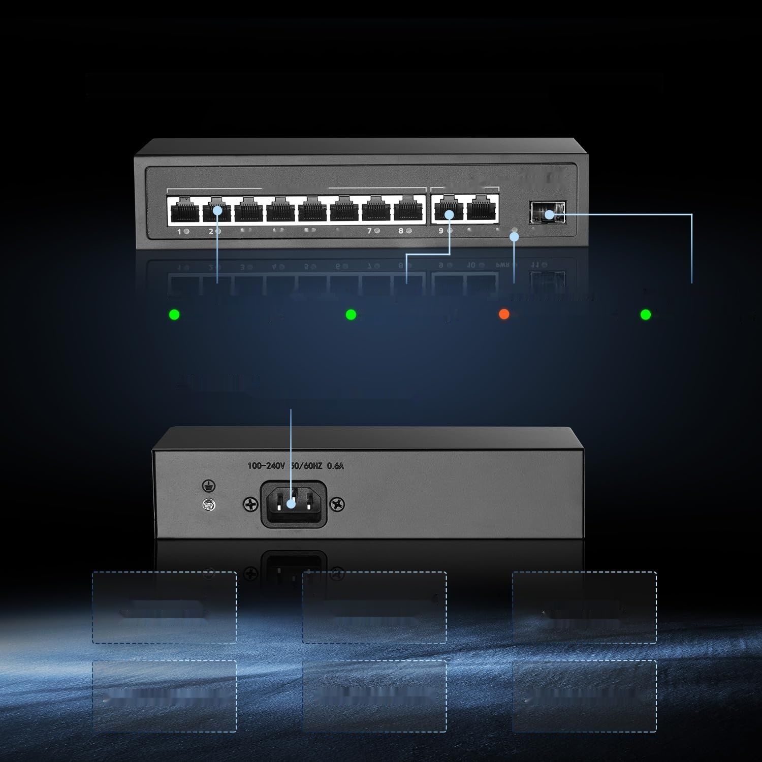 Binardat 11 Port Gigabit POE Switch, 8 portów POE+ 1000Mbps, 2 porty Gigabit Uplink, 1 port Gigabit SFP
