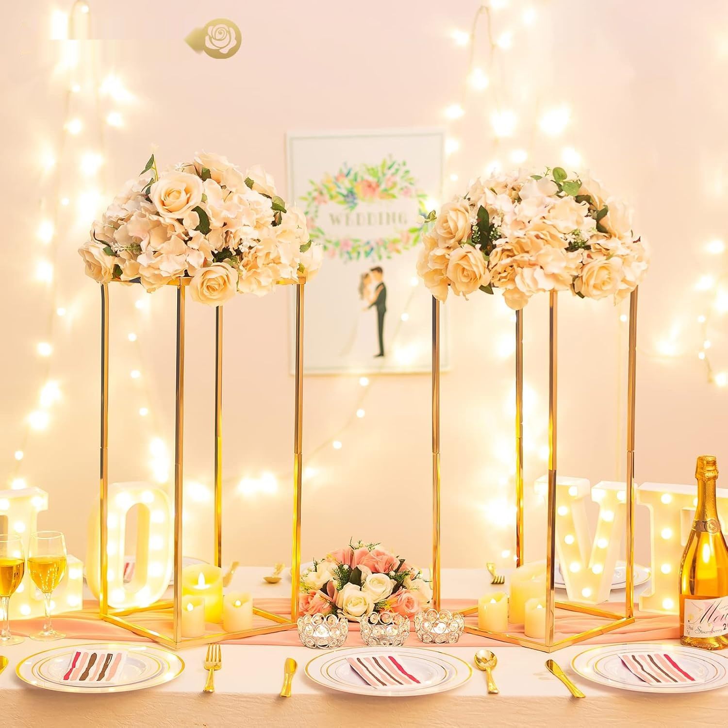 Nuptio Złoty wazon, 2 szt., 60 cm, metalowy wazon podłogowy