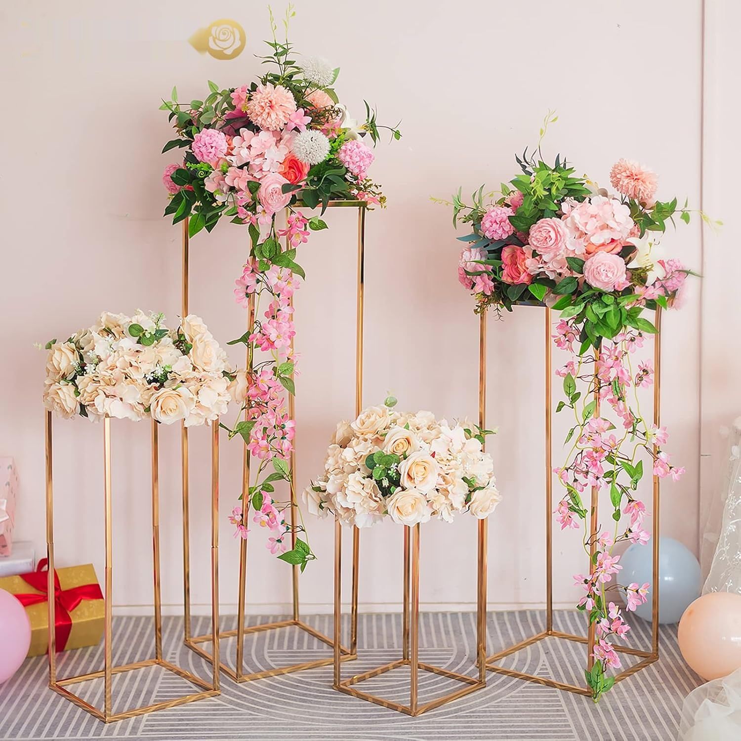 Nuptio Złoty wazon, 2 szt., 60 cm, metalowy wazon podłogowy