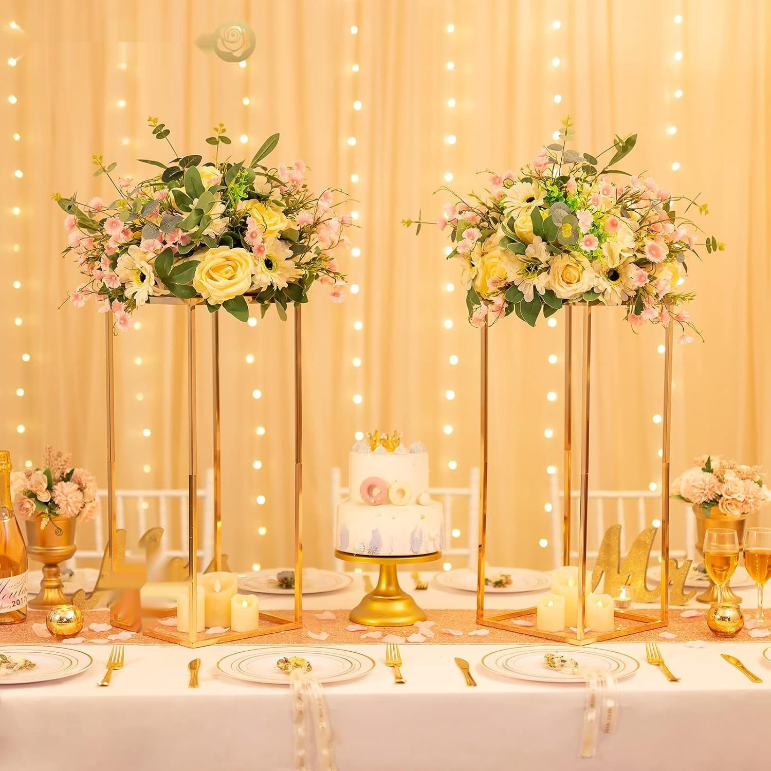 Nuptio Złoty wazon, 2 szt., 60 cm, metalowy wazon podłogowy