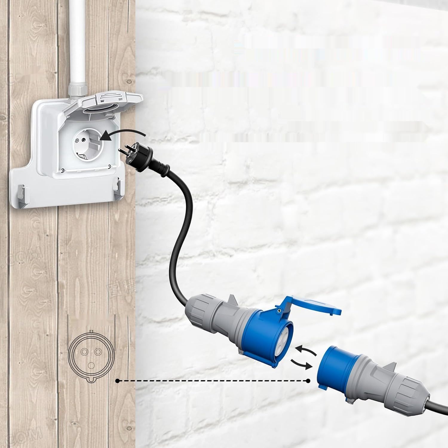 Kabel ładowania Typu 2 Wtyczka CEE 7.4 kW [1-fazowy | 6 m | 6-32 A]