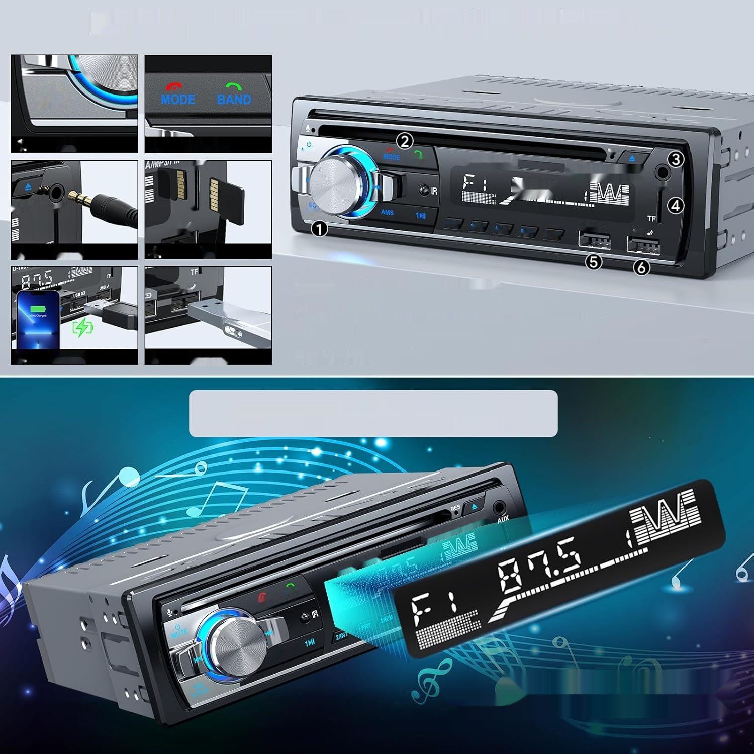 CENXINY Radio Samochodowe z CD Bluetooth RDS 1 DIN Odtwarzacz MP3/Radio FM