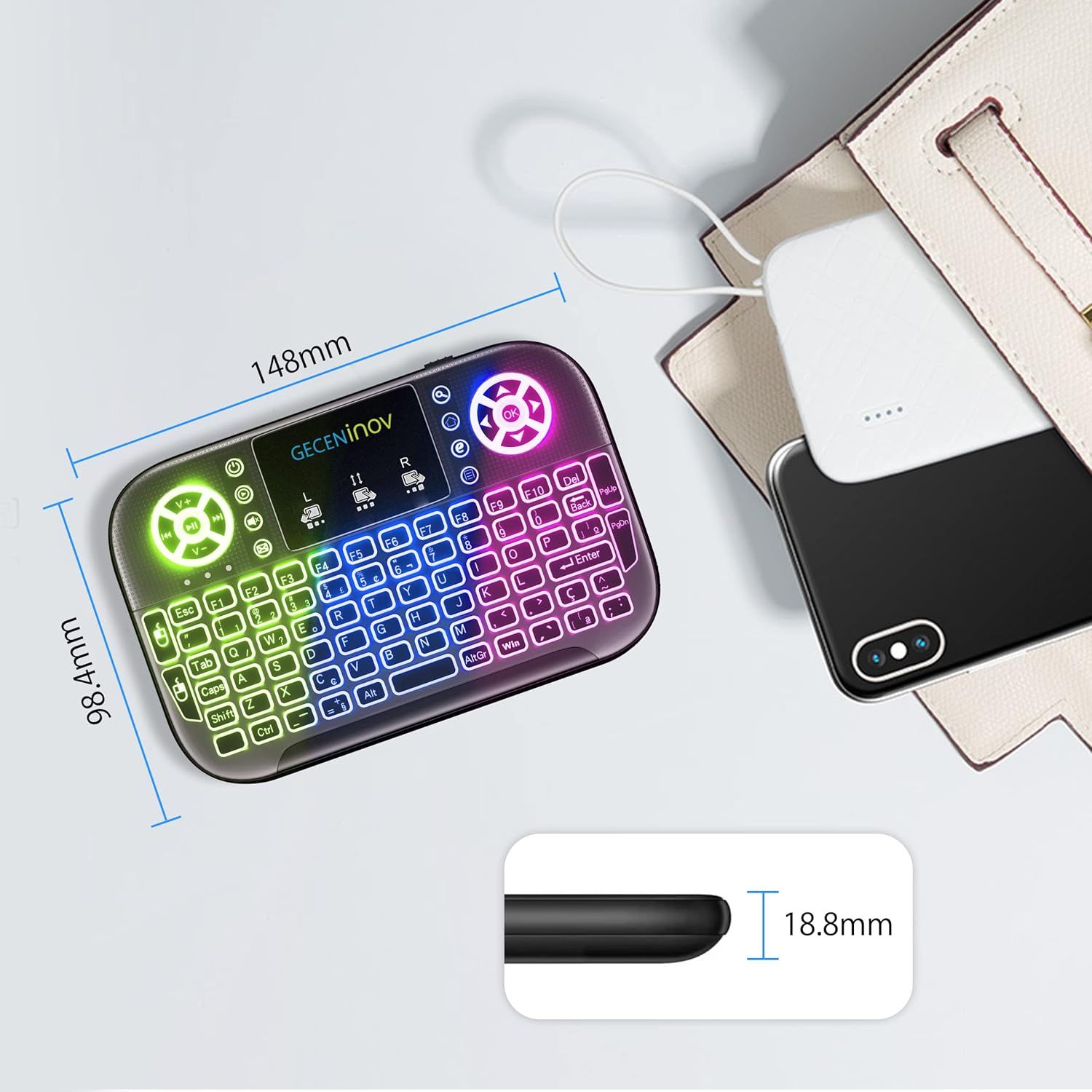GECENinov Bezprzewodowa klawiatura z touchpadem i kompatybilna z 2,4 GHz