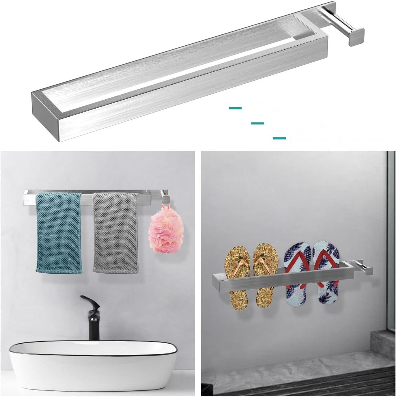 Stalowy ręcznik HMOREY 304, samoprzylepny, bez wiercenia, montaż ścienny.