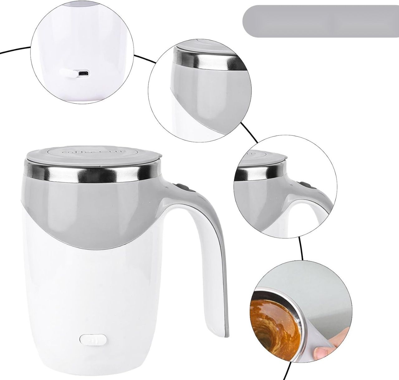 Delamiya Samomieszący Kubek 380 ml, USB Ładowalny, Elektryczny.