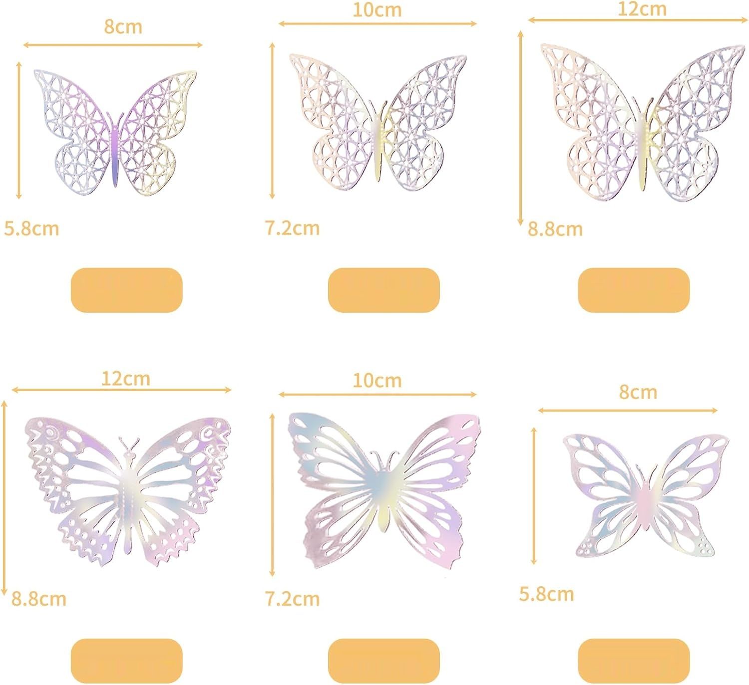 120 Sztuk 3D Motyle Dekoracji Ściennej, Metaliczna Tekstura