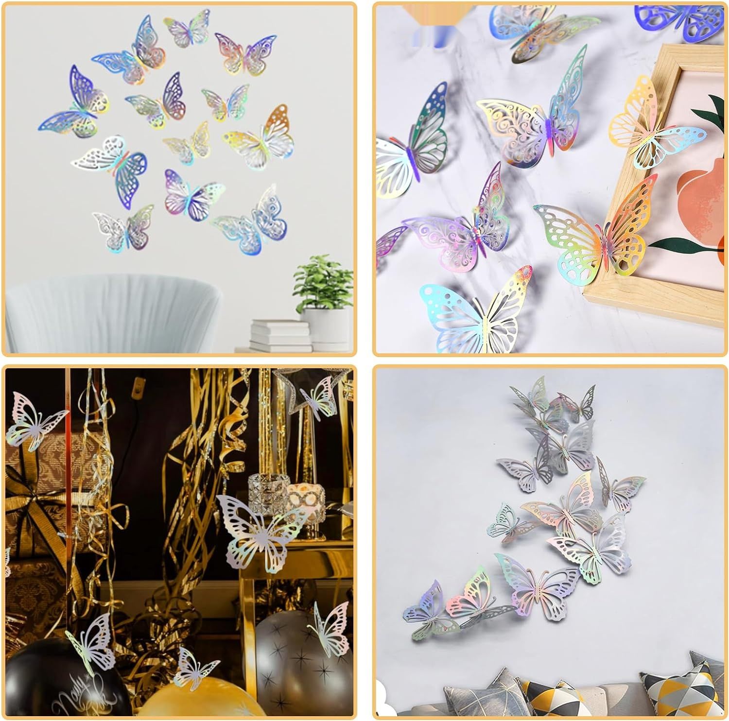 120 Sztuk 3D Motyle Dekoracji Ściennej, Metaliczna Tekstura