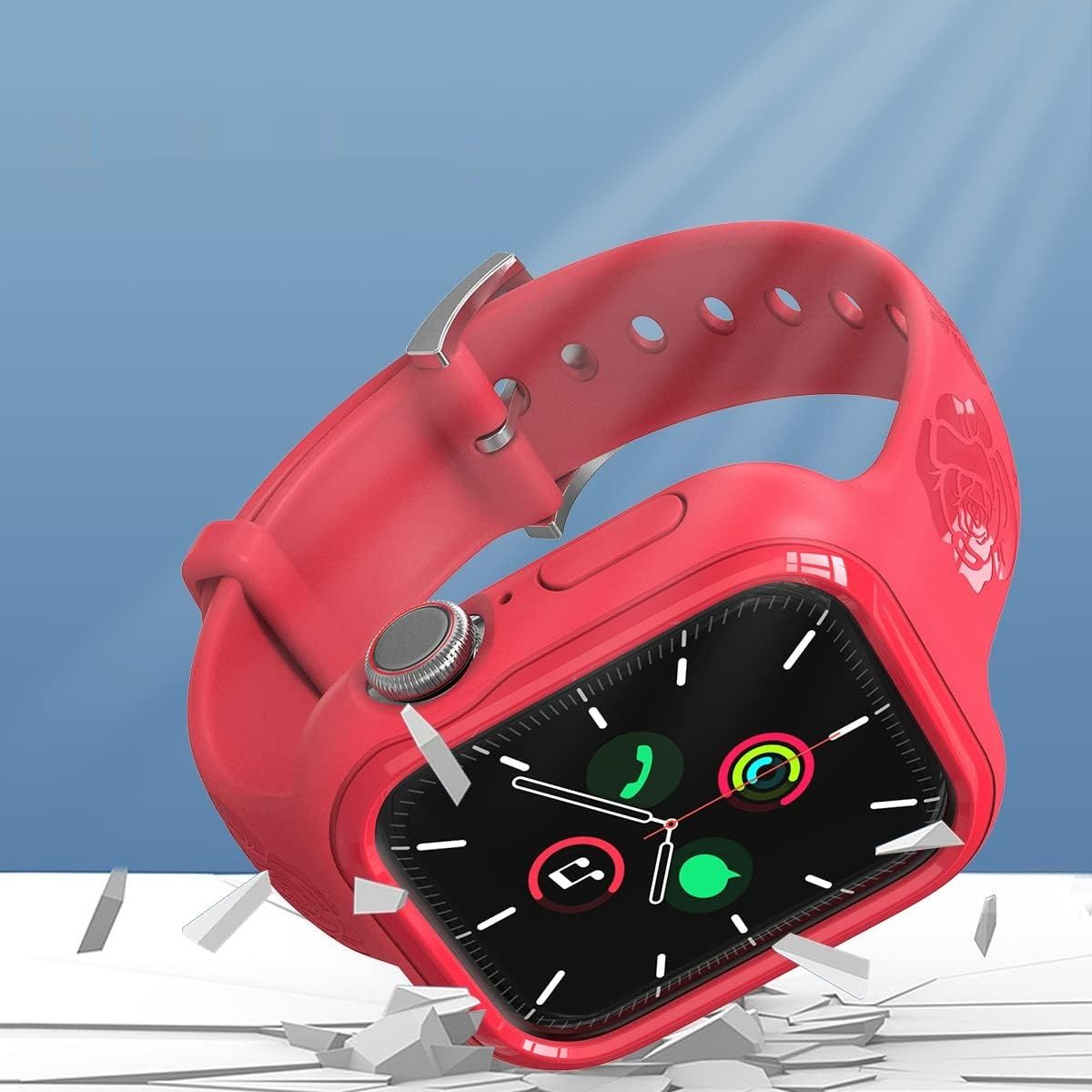 Etui z bransoletką dla Apple Watch (40/41 mm), czerwone, z różami.