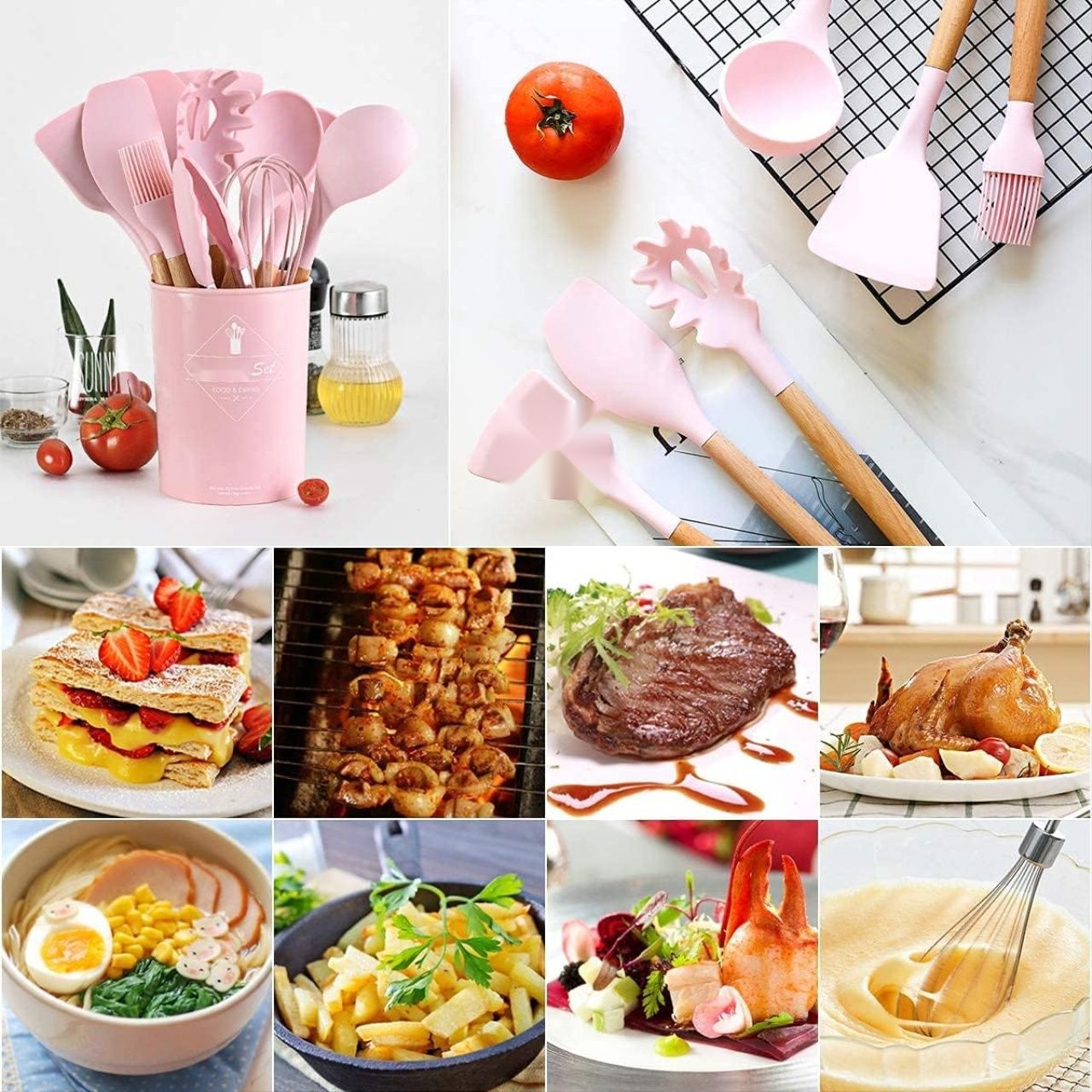 JUYILSU Zestaw 12-elementowych silikonowych przyborów kuchennych.