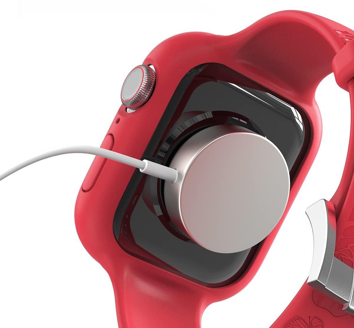 Etui z bransoletką dla Apple Watch (40/41 mm), czerwone, z różami.