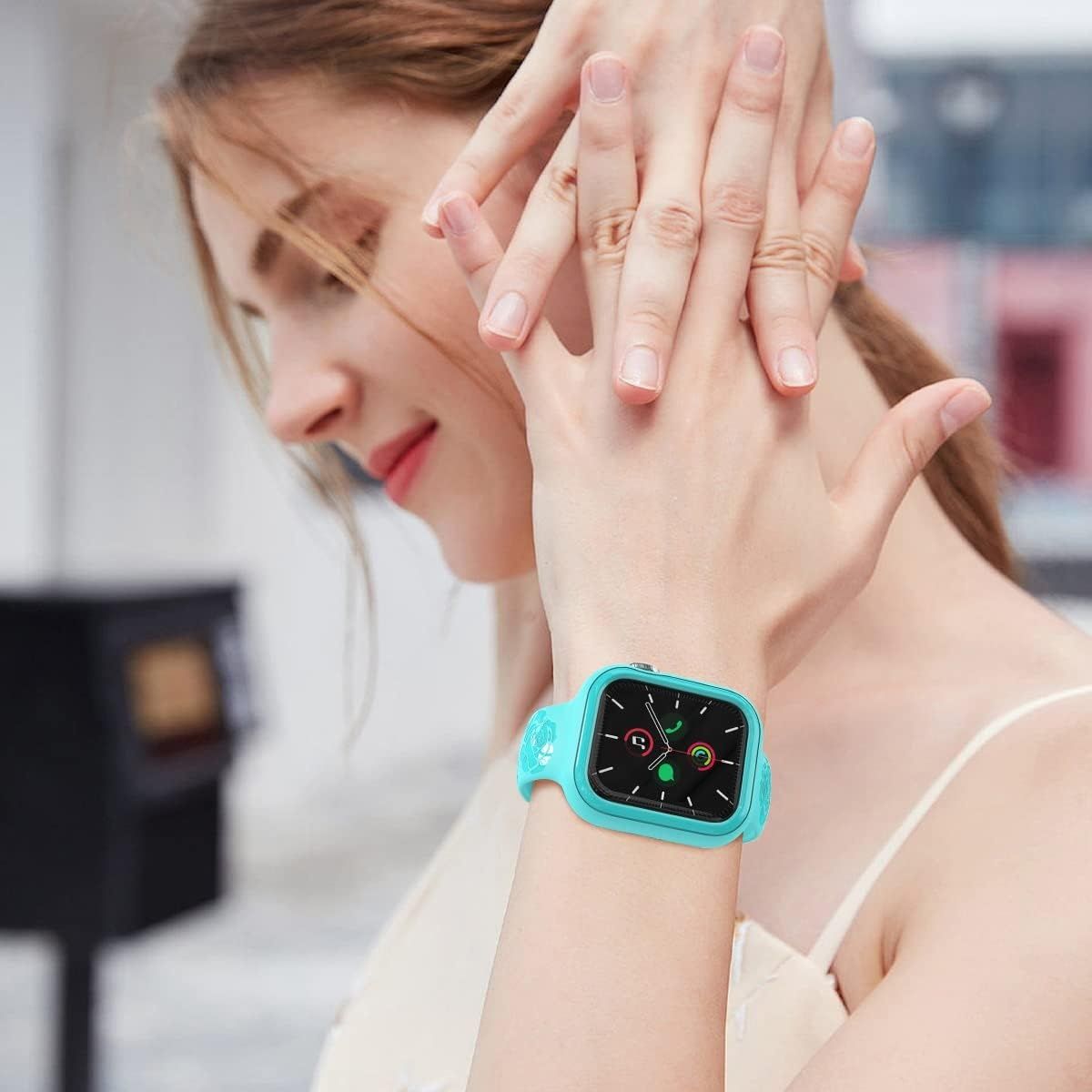 Pasek do Apple Watch 40/41 mm,  kwiatowy, z etui TPU.