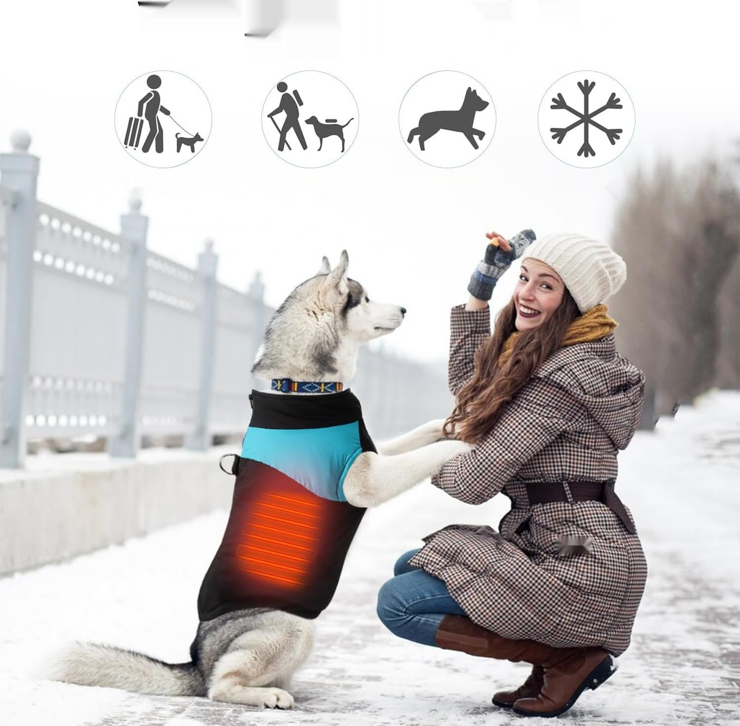 Płaszcz zimowy dla psa, wodoodporny, ciepły, wiatroszczelny z pierścieniem D