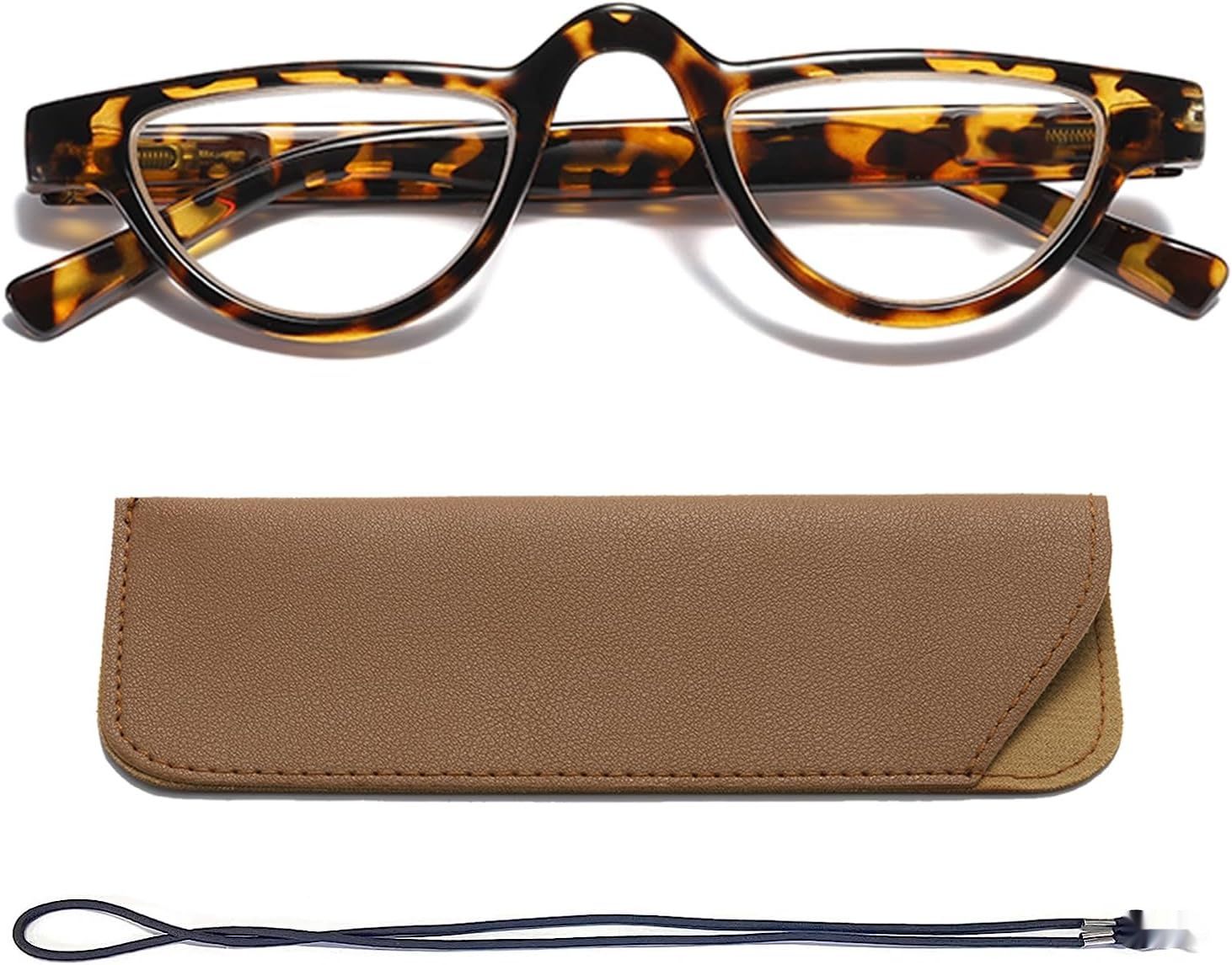 Hubeye, półksiężycowe okulary do czytania w panterkę, 2.50, etui w zestawie.