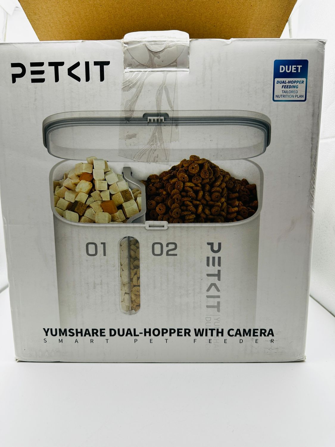 Uszkodzony PETKIT 5L Automatyczny Podajnik z Kamerą, 2 Misy, 1080P HD, AI Lokalizacja.