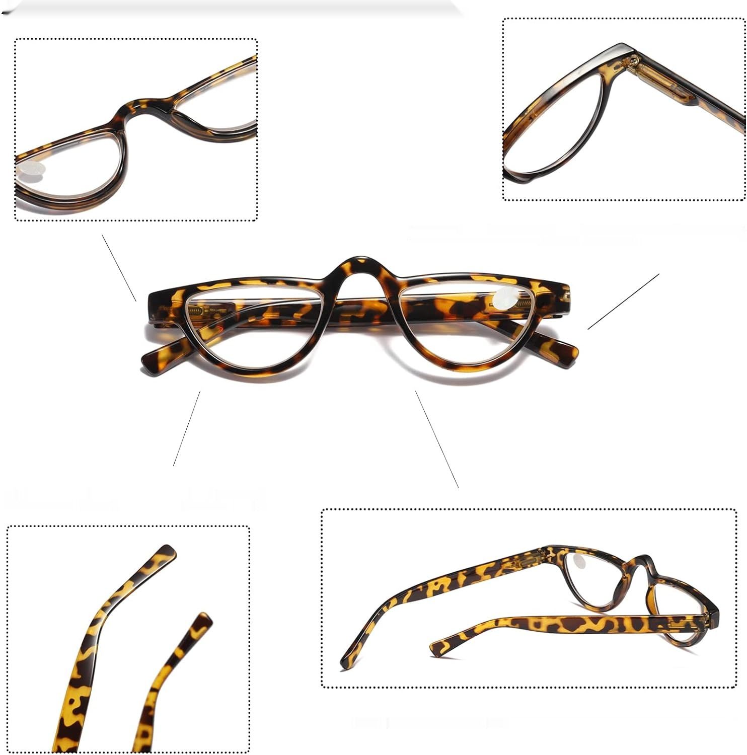 Hubeye, półksiężycowe okulary do czytania w panterkę, 2.50, etui w zestawie.