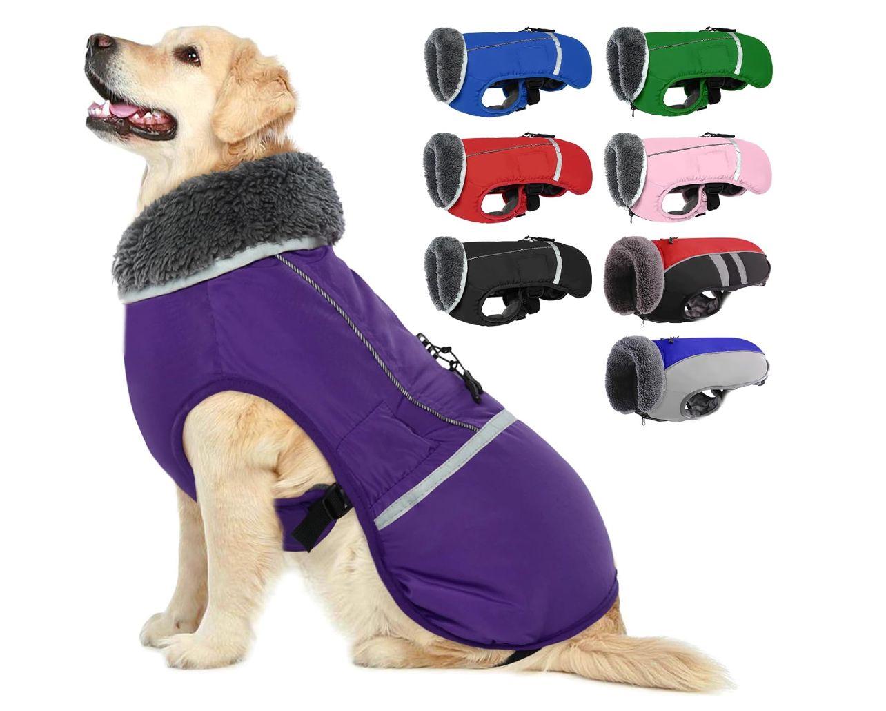 QBLEEV Zimowa kurtka dla psa, płaszcz zimowy z ochroną brzucha, płaszcz zimowy z golfem, wodoszczelna odzież , liliowa, rozmiar 3XL