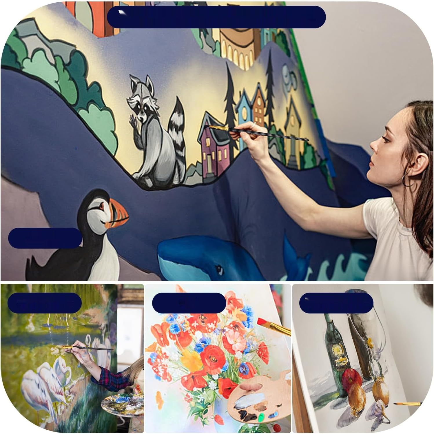 EooUooIP 15-częściowy zestaw pędzli akrylowych z paletą, gąbką i torbą.