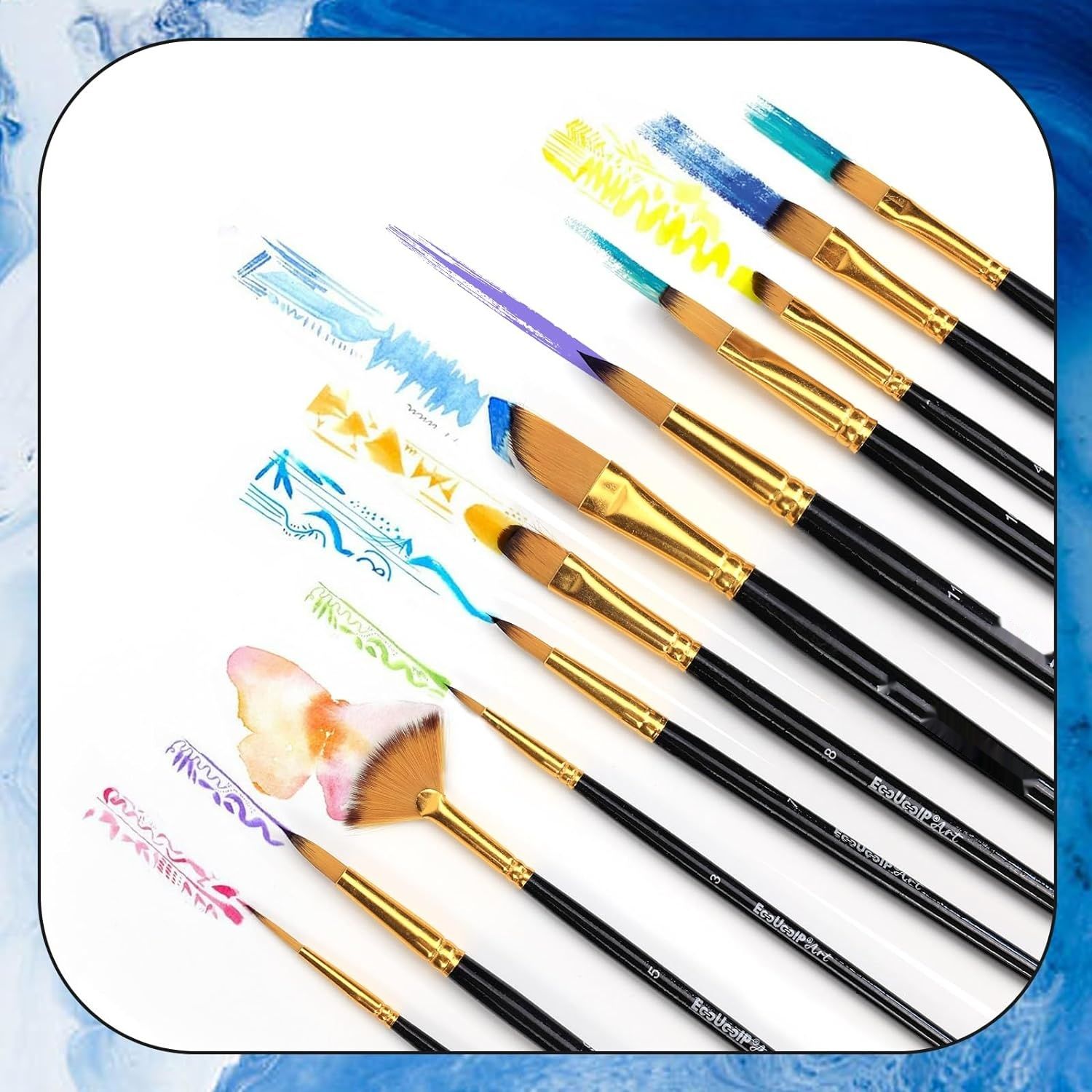 EooUooIP 15-częściowy zestaw pędzli akrylowych z paletą, gąbką i torbą.