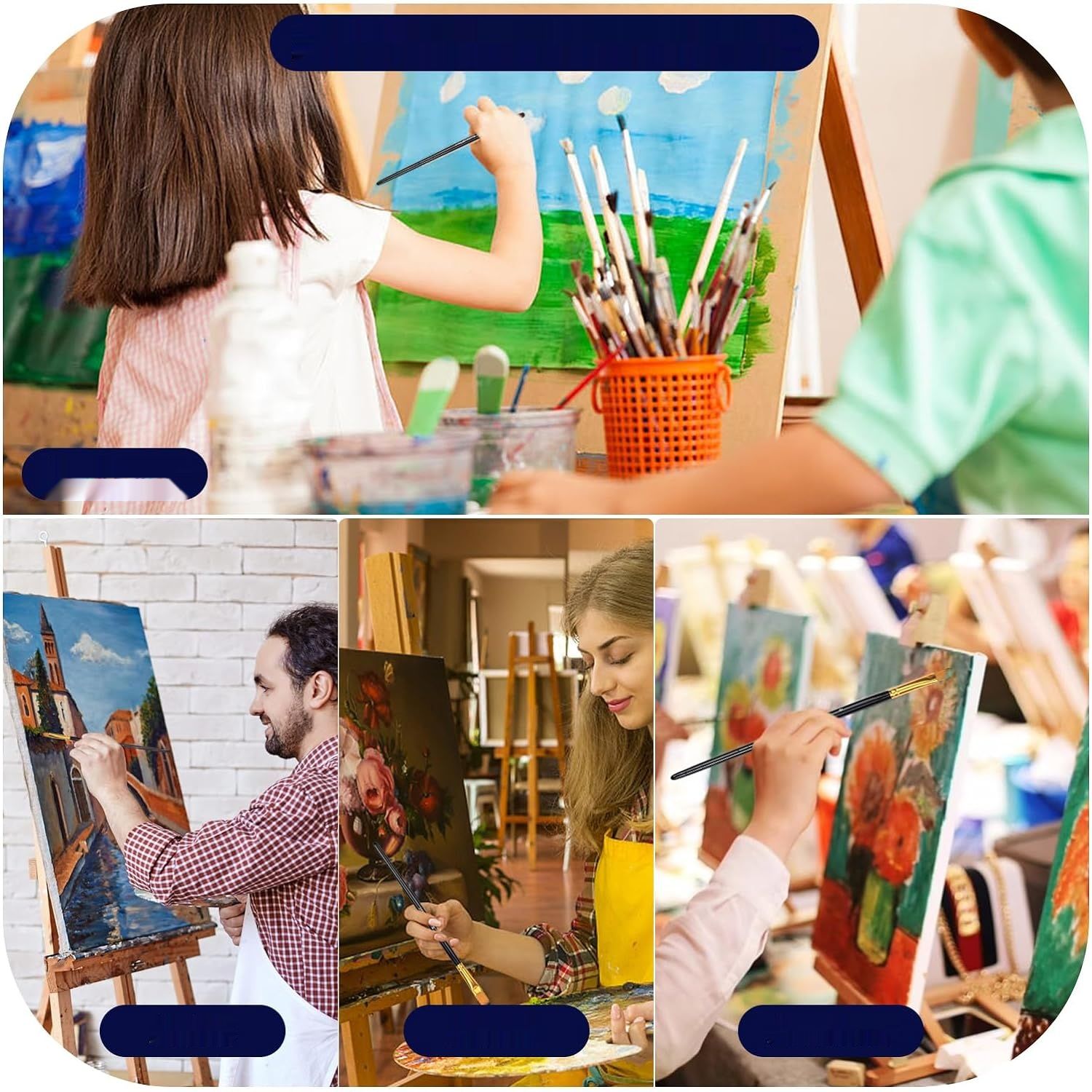 EooUooIP 15-częściowy zestaw pędzli akrylowych z paletą, gąbką i torbą.