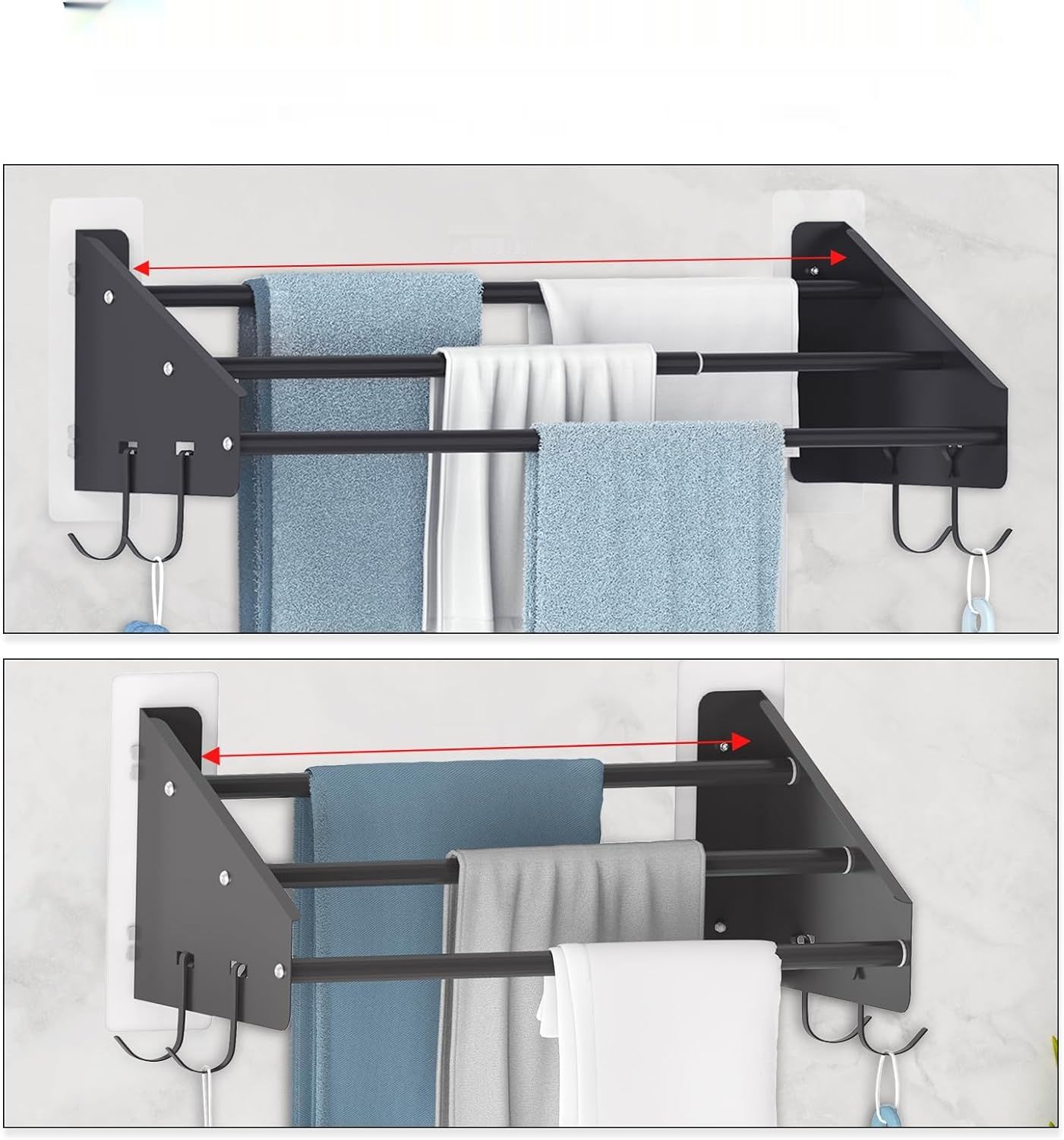 Danclit 3-Poziomowy Wieszak na Ręczniki, Bez Wiercenia, Czarny, Regulowany