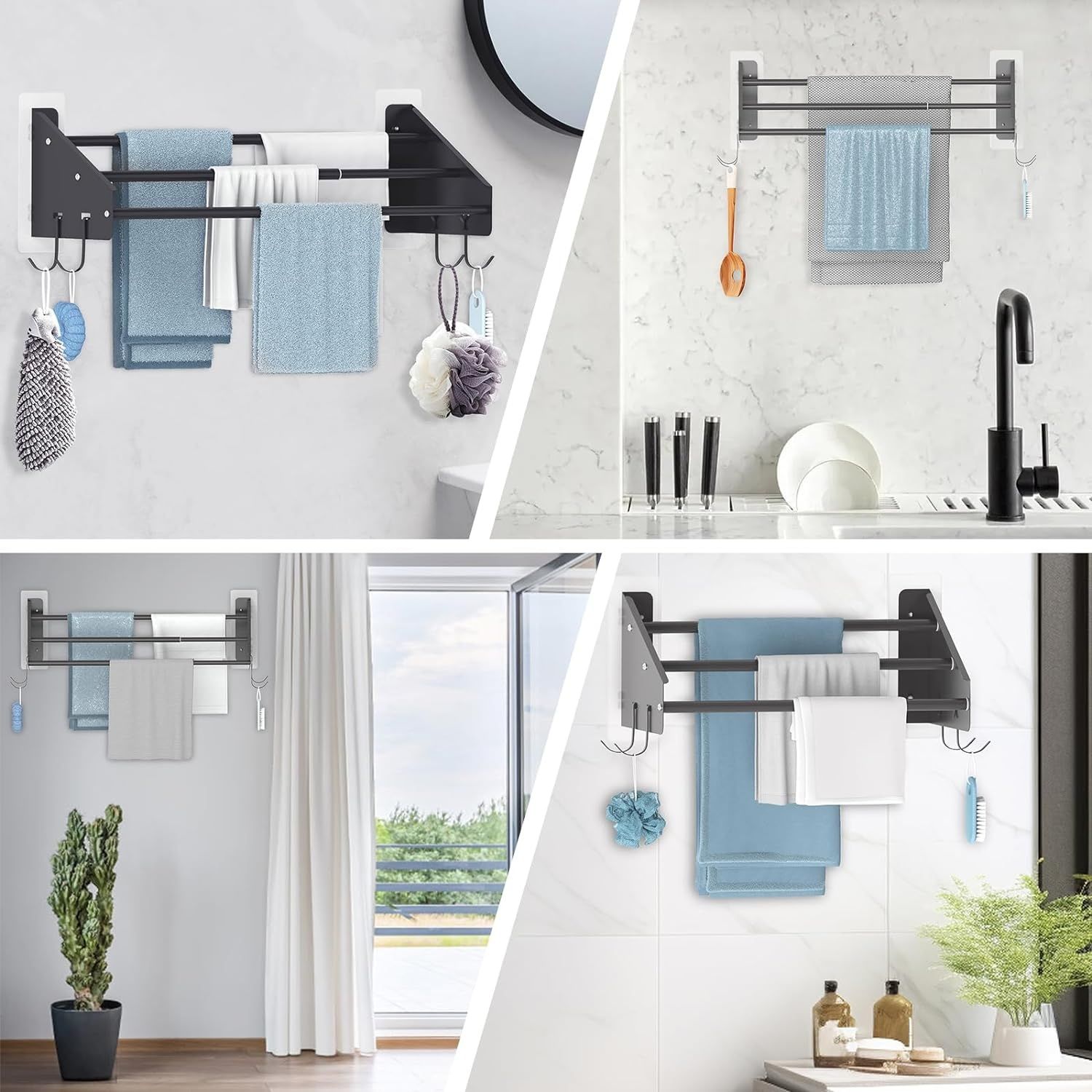 Danclit 3-Poziomowy Wieszak na Ręczniki, Bez Wiercenia, Czarny, Regulowany