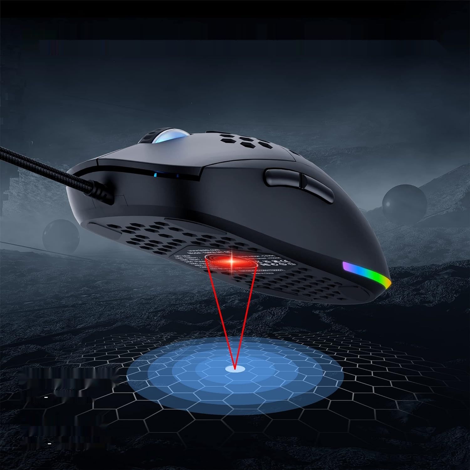 TMKB M1se Gaming Mouse, 12800 DPI, 6 programowalnych przycisków, RGB, czarna