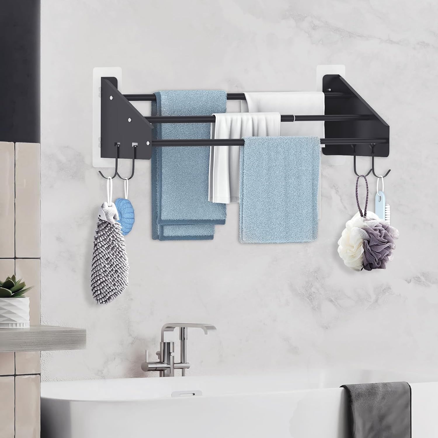 Danclit 3-Poziomowy Wieszak na Ręczniki, Bez Wiercenia, Czarny, Regulowany