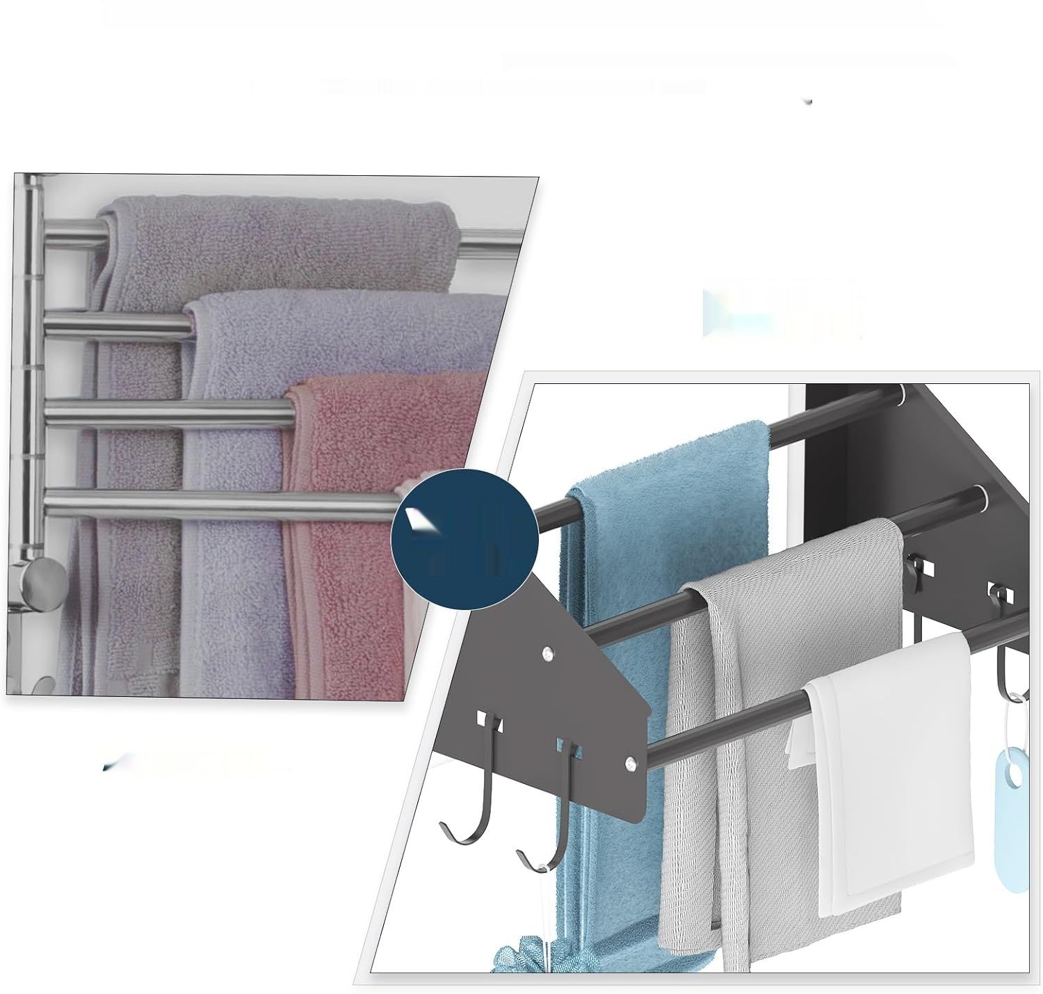 Danclit 3-Poziomowy Wieszak na Ręczniki, Bez Wiercenia, Czarny, Regulowany