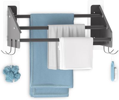 Danclit 3-Poziomowy Wieszak na Ręczniki, Bez Wiercenia, Czarny, Regulowany