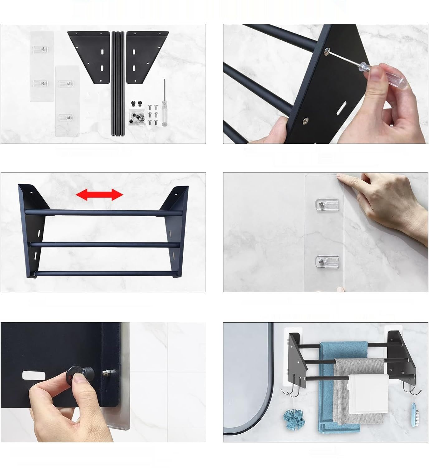 Danclit 3-Poziomowy Wieszak na Ręczniki, Bez Wiercenia, Czarny, Regulowany