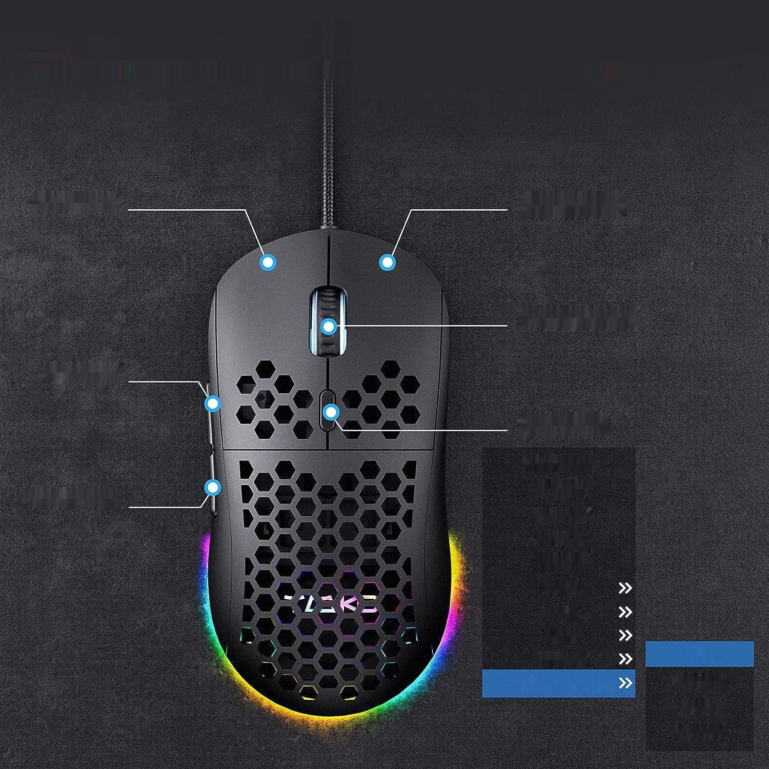 TMKB M1se Gaming Mouse, 12800 DPI, 6 programowalnych przycisków, RGB, czarna