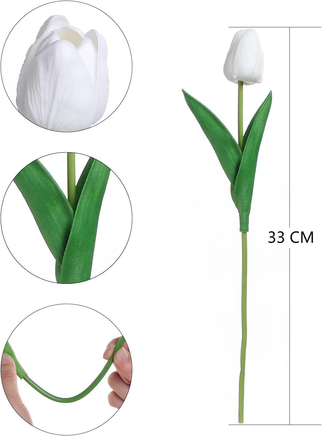 Anaoo 24 sztuki białych lateksowych sztucznych tulipanów Dekoracje domu na ślub