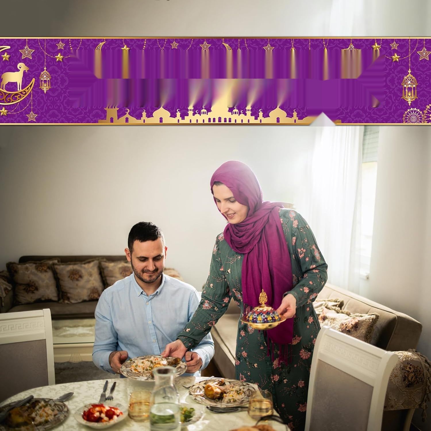 Banner Eid Mubarak 300 cm x 50 cm, Purple