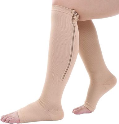 Zamkowe pończochy uciskowe z otwartym palcem, medyczne, stopniowane, (S/M Skórzane)