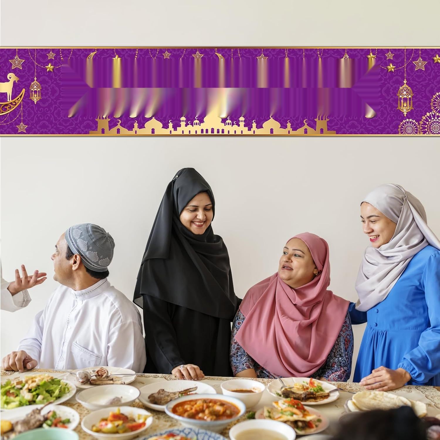 Banner Eid Mubarak 300 cm x 50 cm, Purple