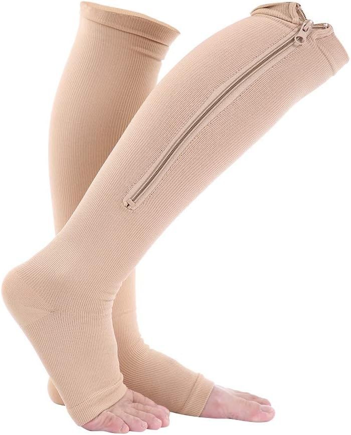 Zamkowe pończochy uciskowe z otwartym palcem, medyczne, stopniowane, (S/M Skórzane)