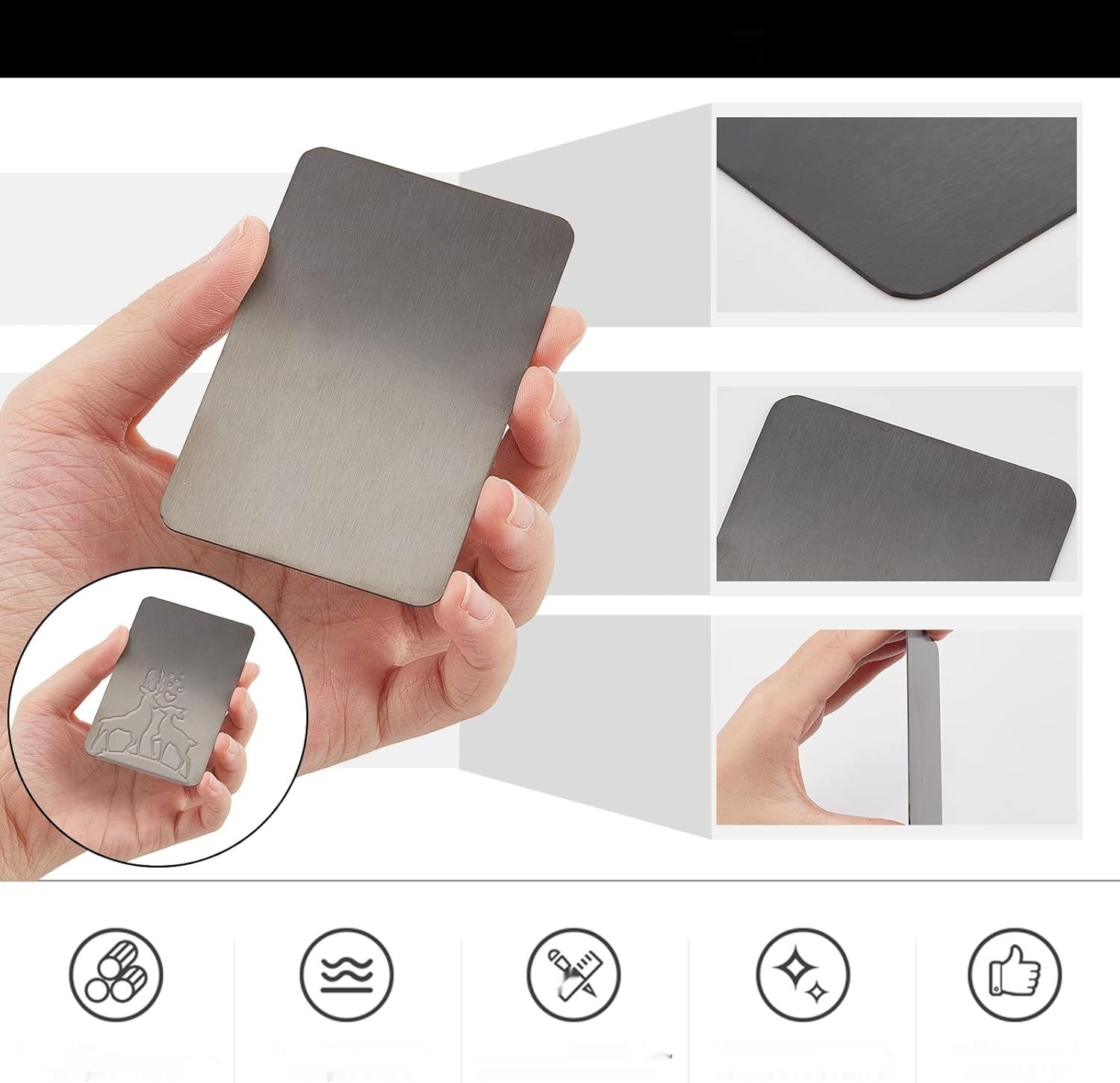 nbeads Zestaw 6 Czarnych Metalowych Wizytówek, 8.5x5.5 cm, 0.8 mm Grubości