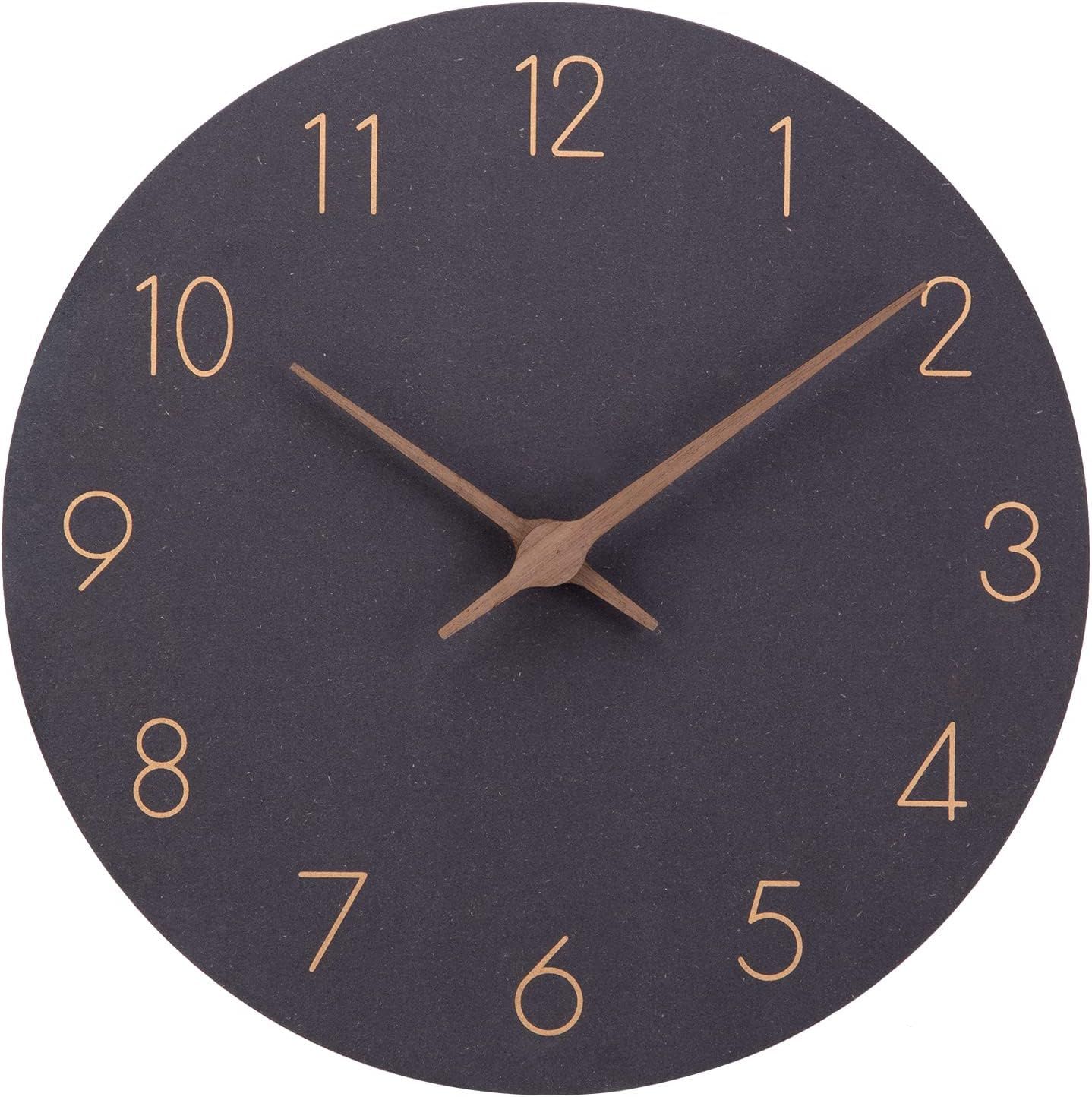 ACCSHINE MDF Drewniany Zegar Ścienny 30 cm Cichy Kwarcowy (Czarny)