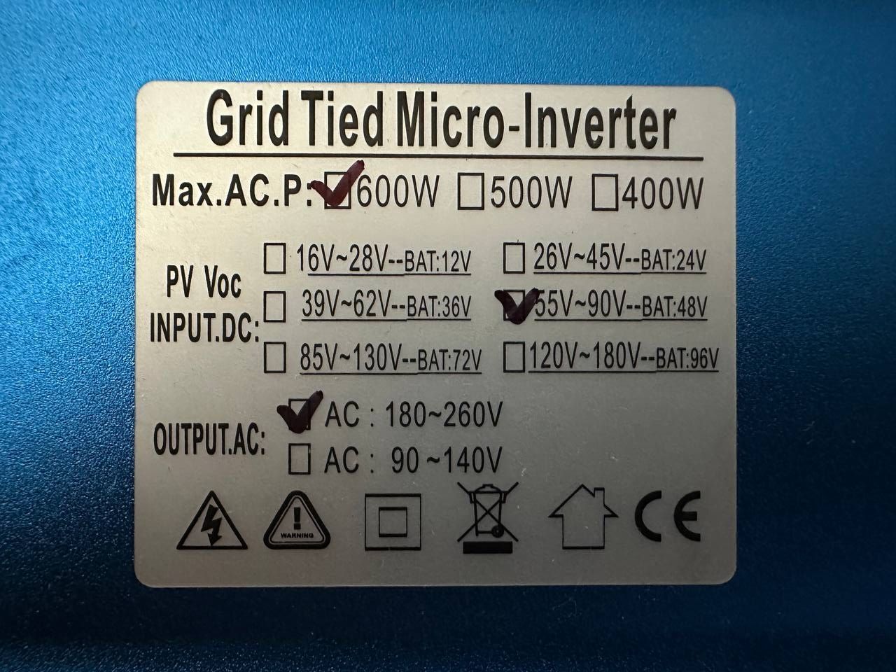 Snowtaros Falownik solarny 600 W, DC55 V-90 V, MPPT czysty sinus AC 180-260V