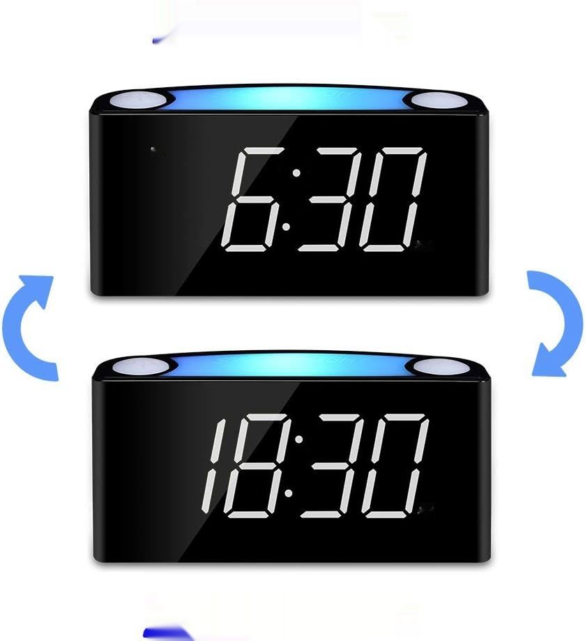 Cyfrowy budzik LED, 7-kolorowe światło, 2 porty USB, drzemka.