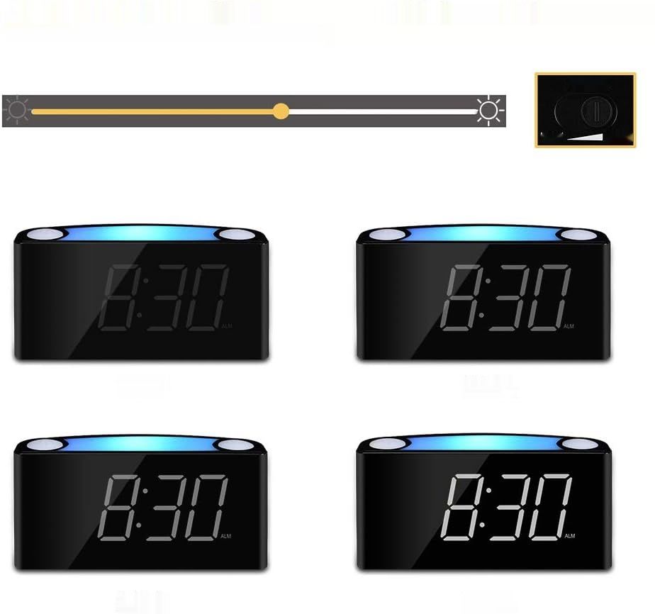 Cyfrowy budzik LED, 7-kolorowe światło, 2 porty USB, drzemka.