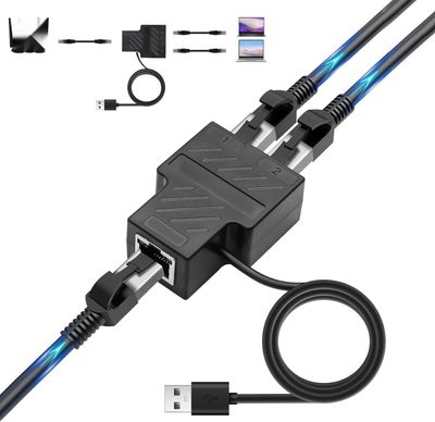 VOSSOT Rozdzielacz Ethernet 1 na 2 100 Mbps RJ45 z kablem USB