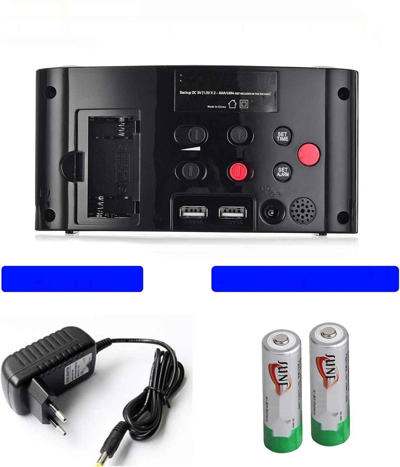 Cyfrowy budzik LED, 7-kolorowe światło, 2 porty USB, drzemka.